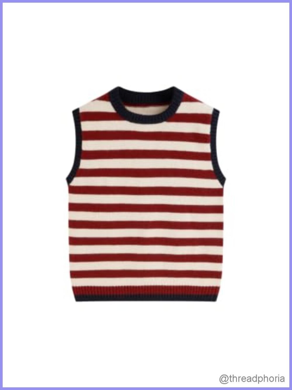 Striped Sleeveless Knit Sweater Vest Contrast Trim Preppy Layering Piece